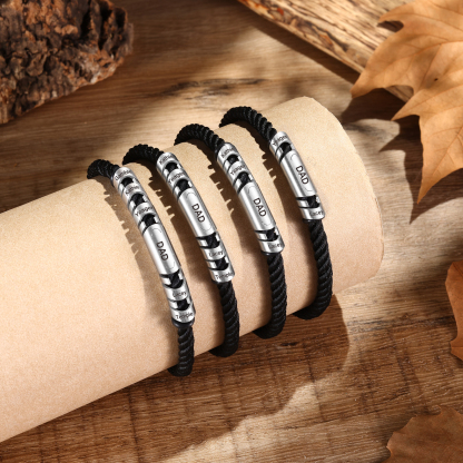 5 Names & 1 Text Personalised Men Adjustable Bracelet – Braided Rope & Stainless Steel Design | Jessemade
