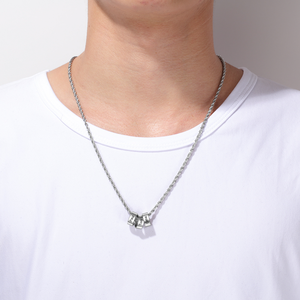 Personalised To Our Dad Men Necklace Gift Set with 2 Beads Engraved 2 Names Custom Gift For Father