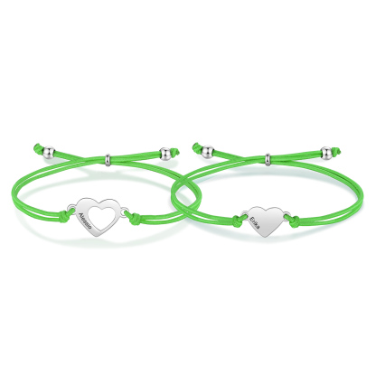 2 Pcs Heart Bracelet Set Custom 2 Names Adjustable Bracelets Back to School Gift for Daughter Granddaughter-Jessemade AU