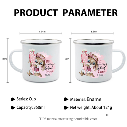 Personalised Enamel Mug Custom Name & Date Bunny Cup Back to School Gift for Daughter  - Yay, My First Day Of School-Jessemade AU