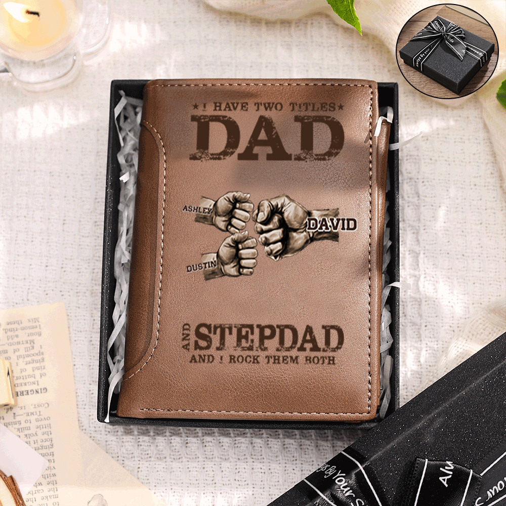 Personalised Leather Wallet Dad/Stepdad Fist Bump