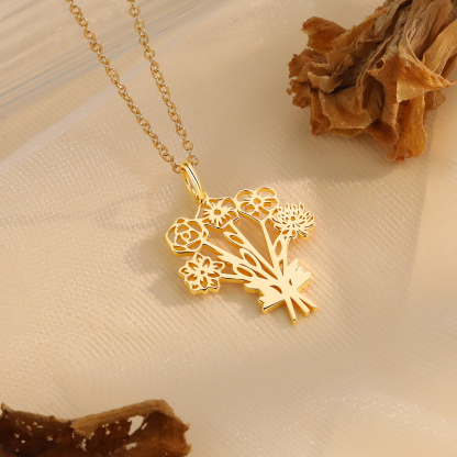 Personalised 5 Birthday Flowers Necklace Custom Pendant Necklace Gold Birthday Gift for Her-Jessemade AU