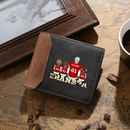 Personalised Leather Wallet with 1-6 Names Wallet with football family design Gift for Grandpa | Lorajewel