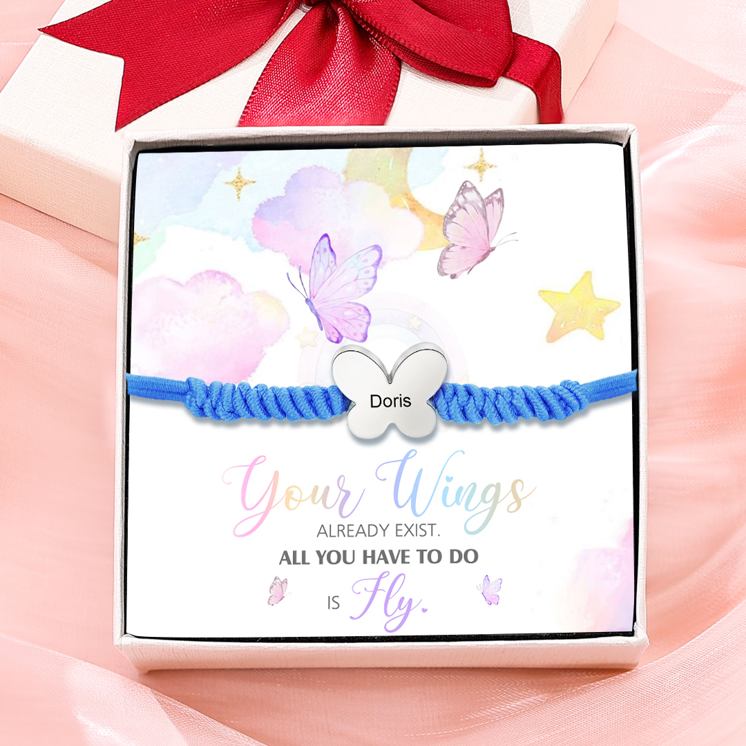 Butterfly Adjustable Bracelet Custom Name Bracelet Gift for Daughter Granddaughter - Your Wings Always Exist, All You Have To Do Is Fly-Jessemade AU