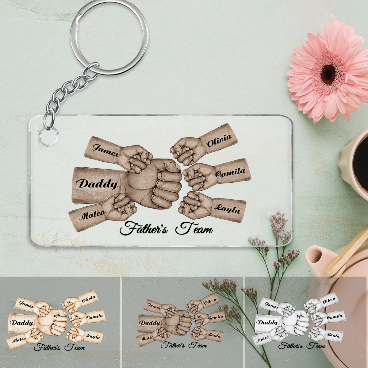 6 Names - Personalised Text & Name Acrylic Keychain Fist Bump Fathers Day Gifts for Dad/Grandpa-Jessemade AU
