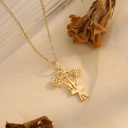 Personalised 3 Birthday Flowers Necklace Custom Pendant Necklace Gold Birthday Gift for Her-Jessemade AU