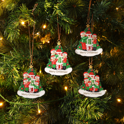 Personalised Christmas Tree with Presents Family Ornament Custom 4 Names Wood Ornament-Jessemade AU