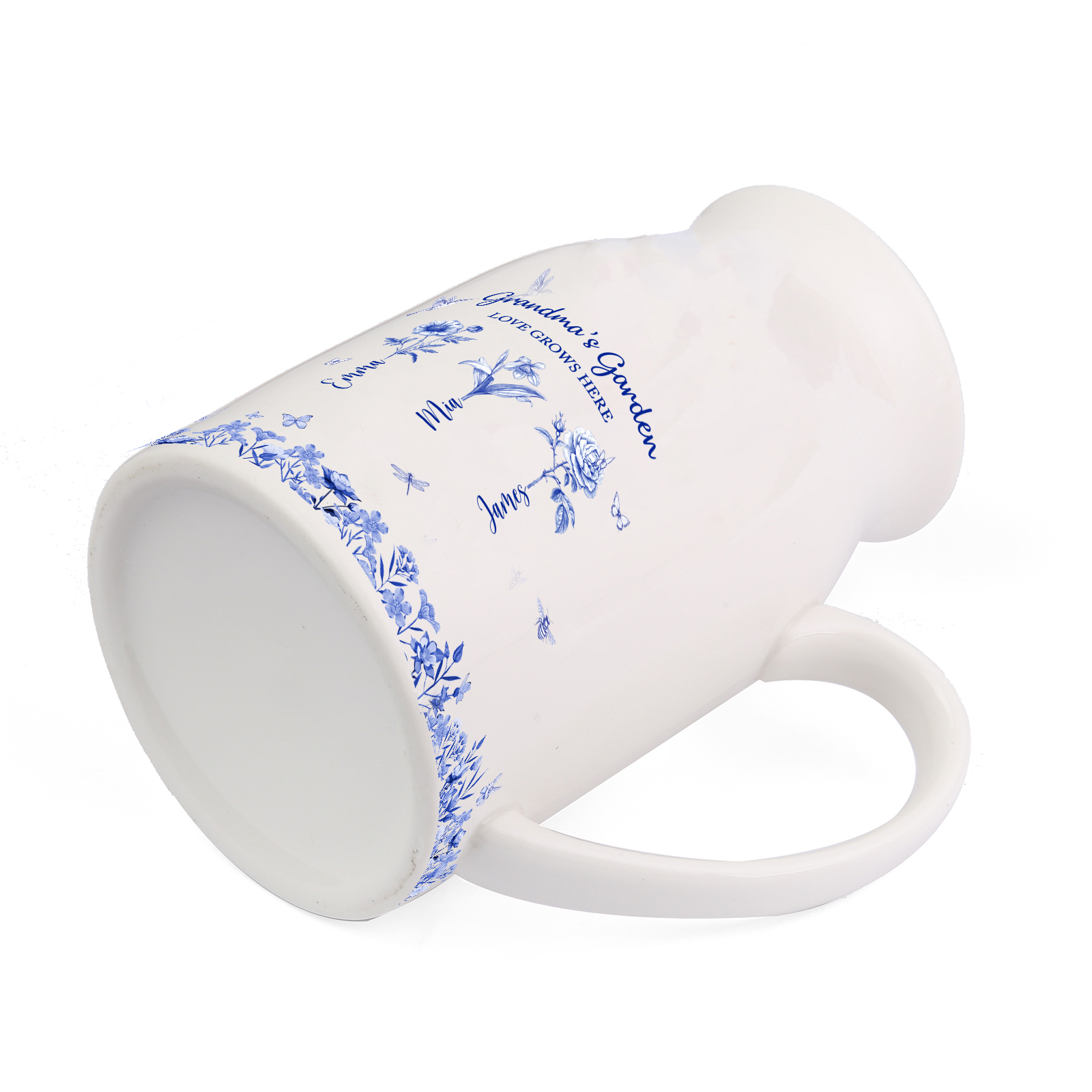 Grandma’s Garden Ceramic jug Vase, blue-and-white floral pattern