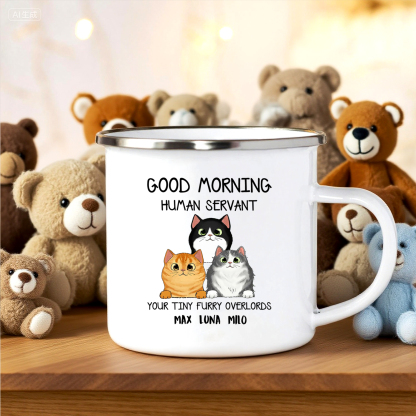 Customisable enamelled mug – funny cats ‘Servant’
