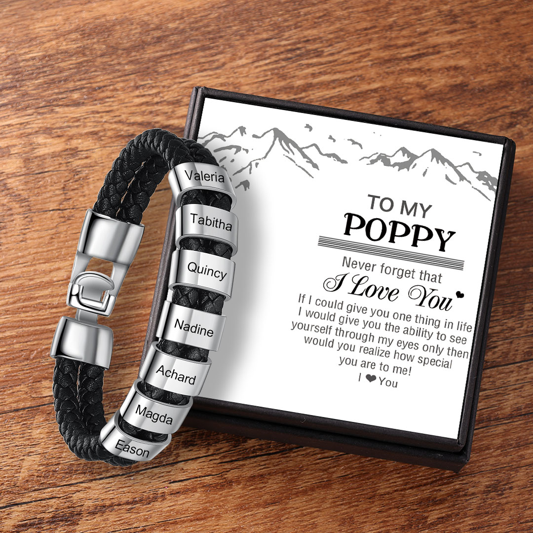 Personalised Braided Leather Bracelet Engraved 7 Names Men's Bracelet Gifts for Poppy-Jessemade AU