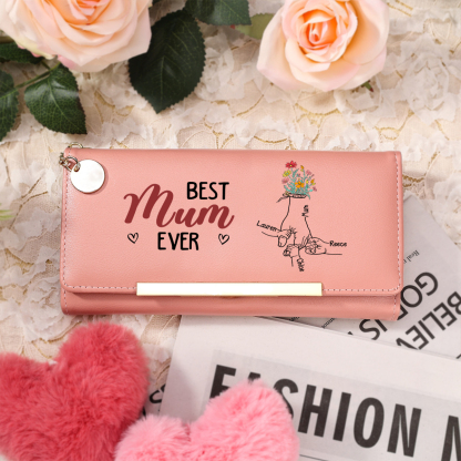 Personalised Women's Wallet with 'Hand in Hand' Floral Motif – Best Mum/Grandma Ever