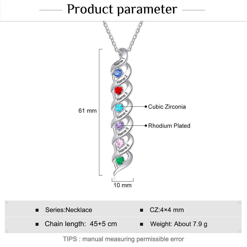 Personalised Birthstone Necklace Bracelet Set Cascading Pendant Heart Bangle Custom with 6 Birthstones 6 Names Christmas Gift-Jessemade AU