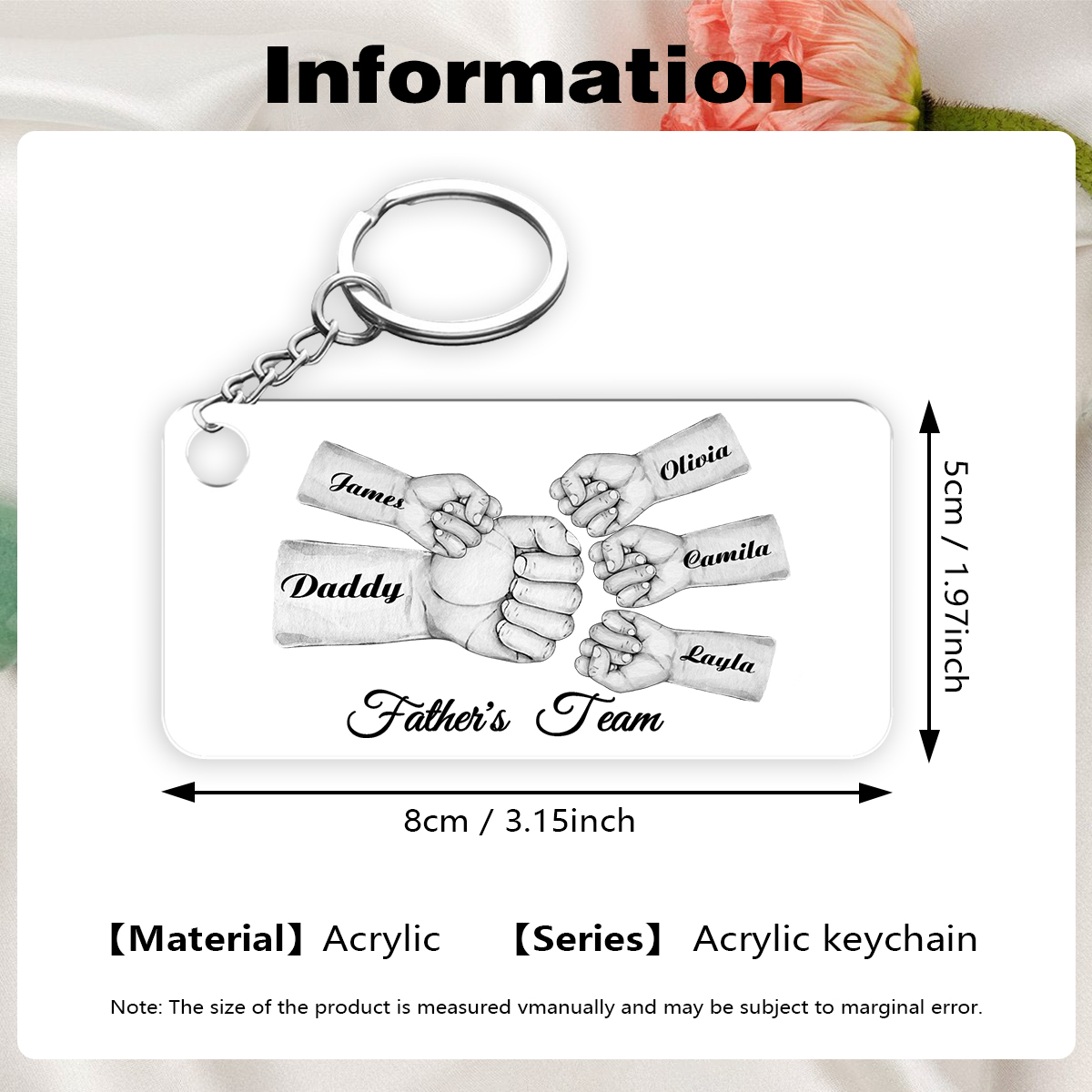 5 Names - Personalised Text & Name Acrylic Keychain Fist Bump Fathers Day Gifts for Dad/Grandpa-Jessemade AU