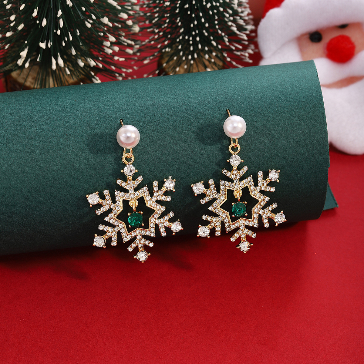 Christmas Snowflake Drop Earrings with Pearl Festive Holiday Gift-Jessemade AU