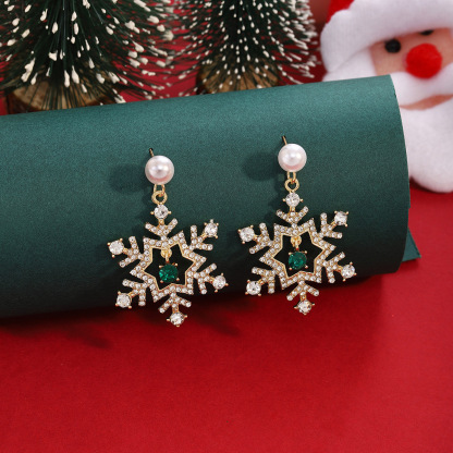 Christmas Snowflake Drop Earrings with Pearl Festive Holiday Gift-Jessemade AU