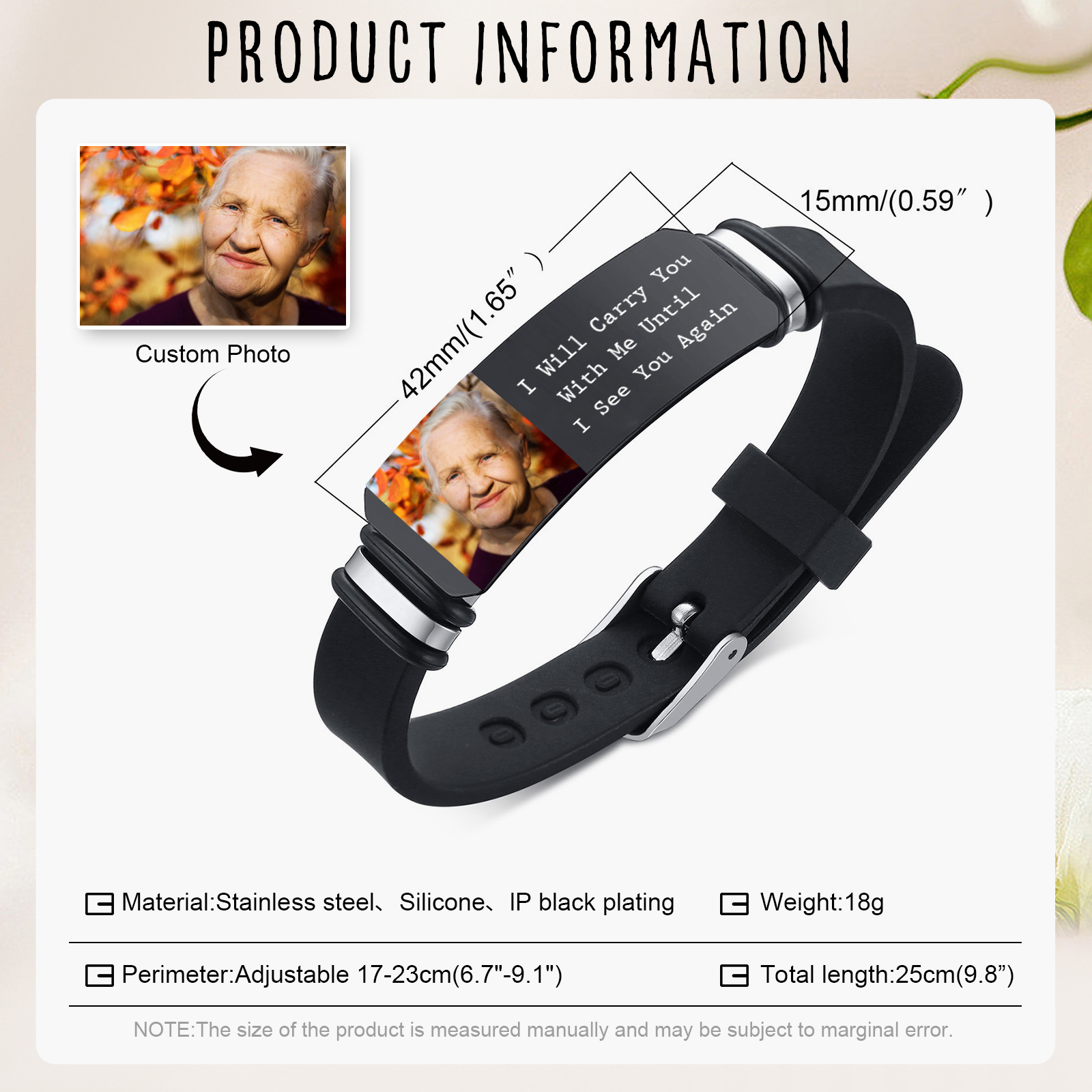 I Will Carry You With Me Until I See You Again Customised Memorial Bracelet A Photo to Keep Their Memory Alive-Jessemade AU