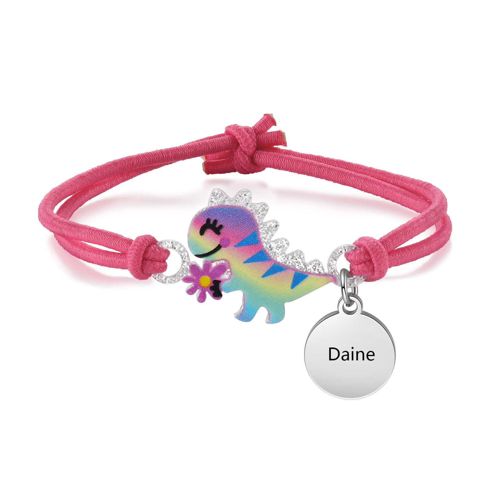 2 Pcs Bracelet Set Custom Names Red Dinosaur Charm Hair Ties Back To School Gift for Girls - My Heart Will Be With You Throughout The Day-Jessemade AU