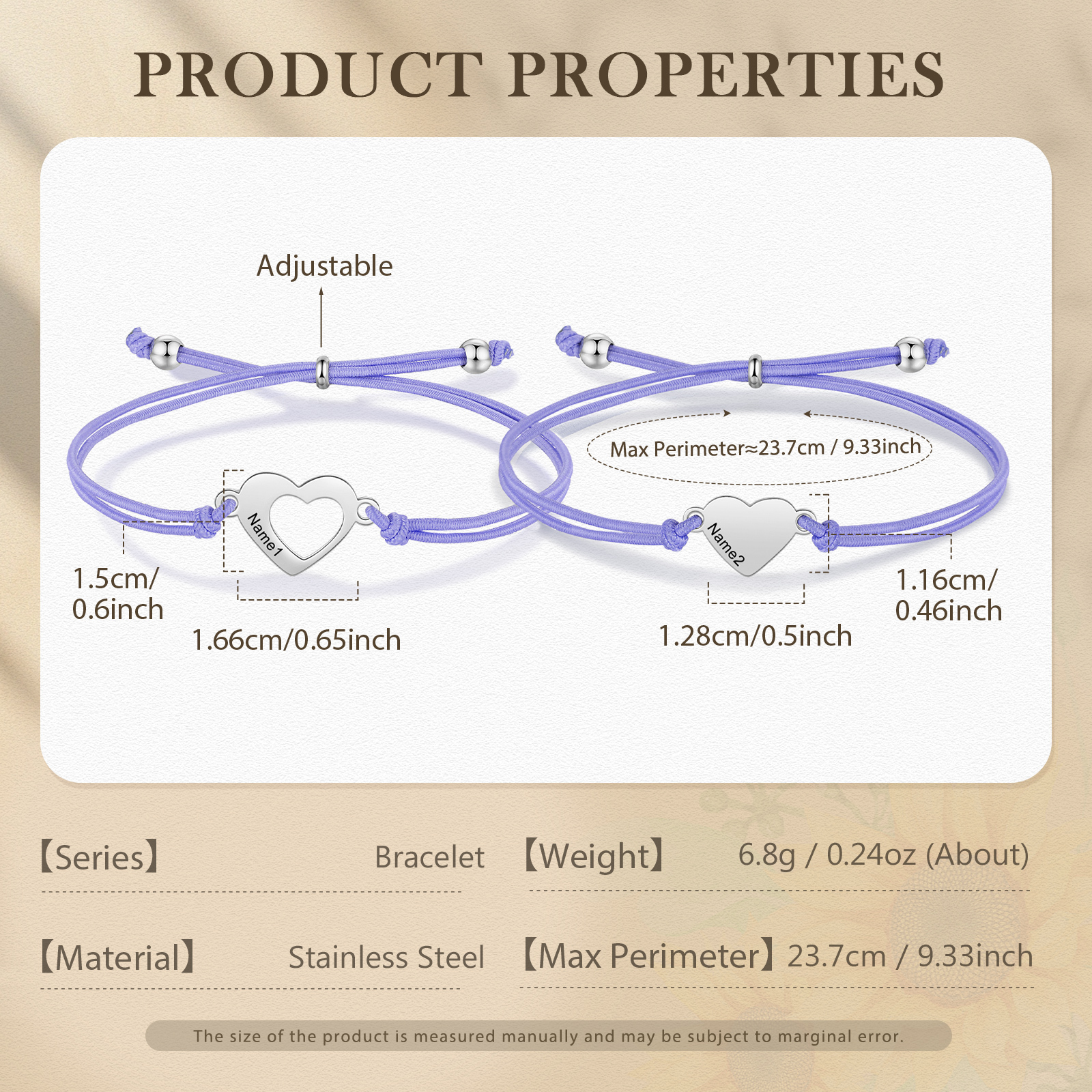 2 Pcs Heart Bracelet Set Custom 2 Names Adjustable Bracelets Back to School Gift for Daughter Granddaughter-Jessemade AU