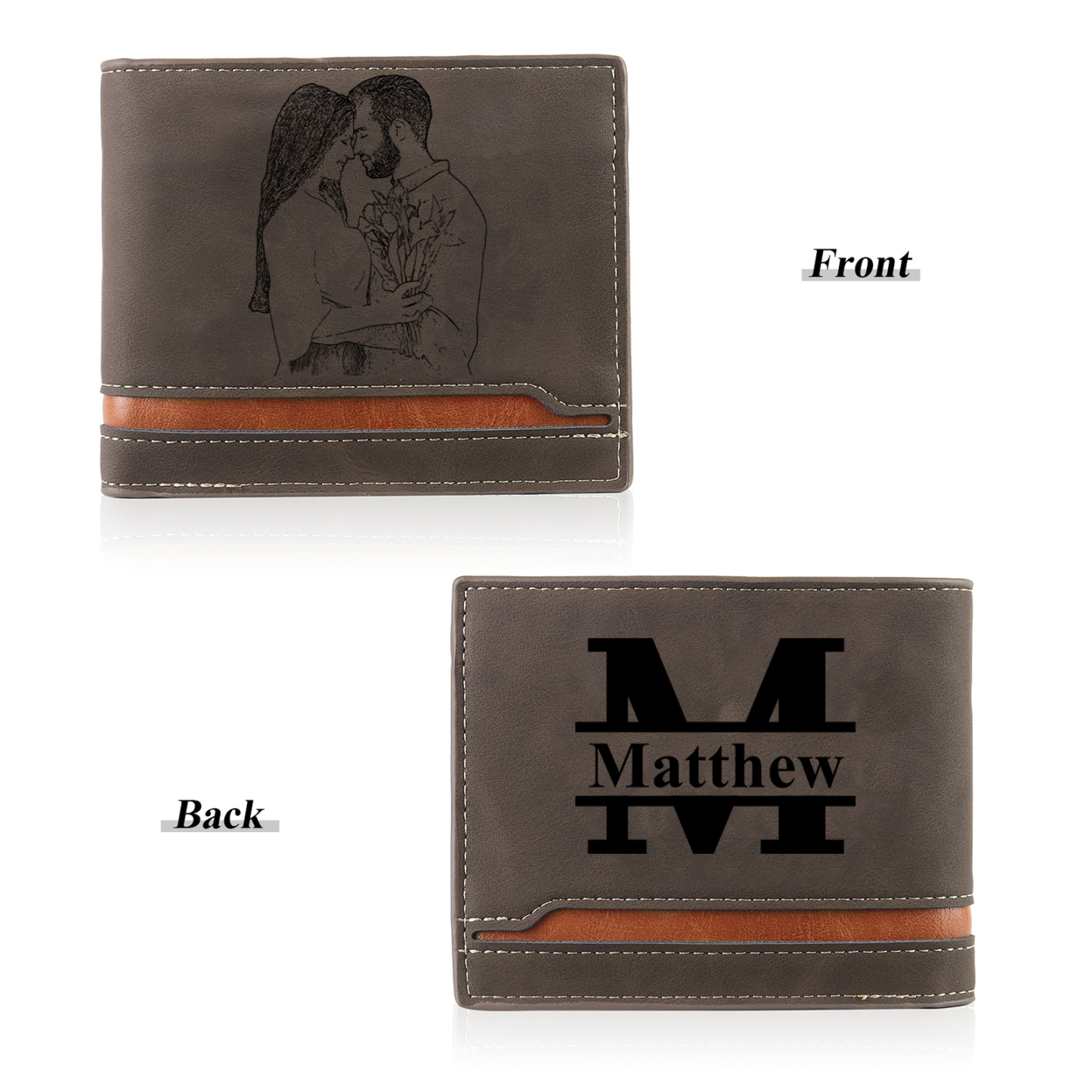 Personalised Gift Set for Him Custom Wallet Stainless Steel Photo Keychain Pen Elegant Gift Box