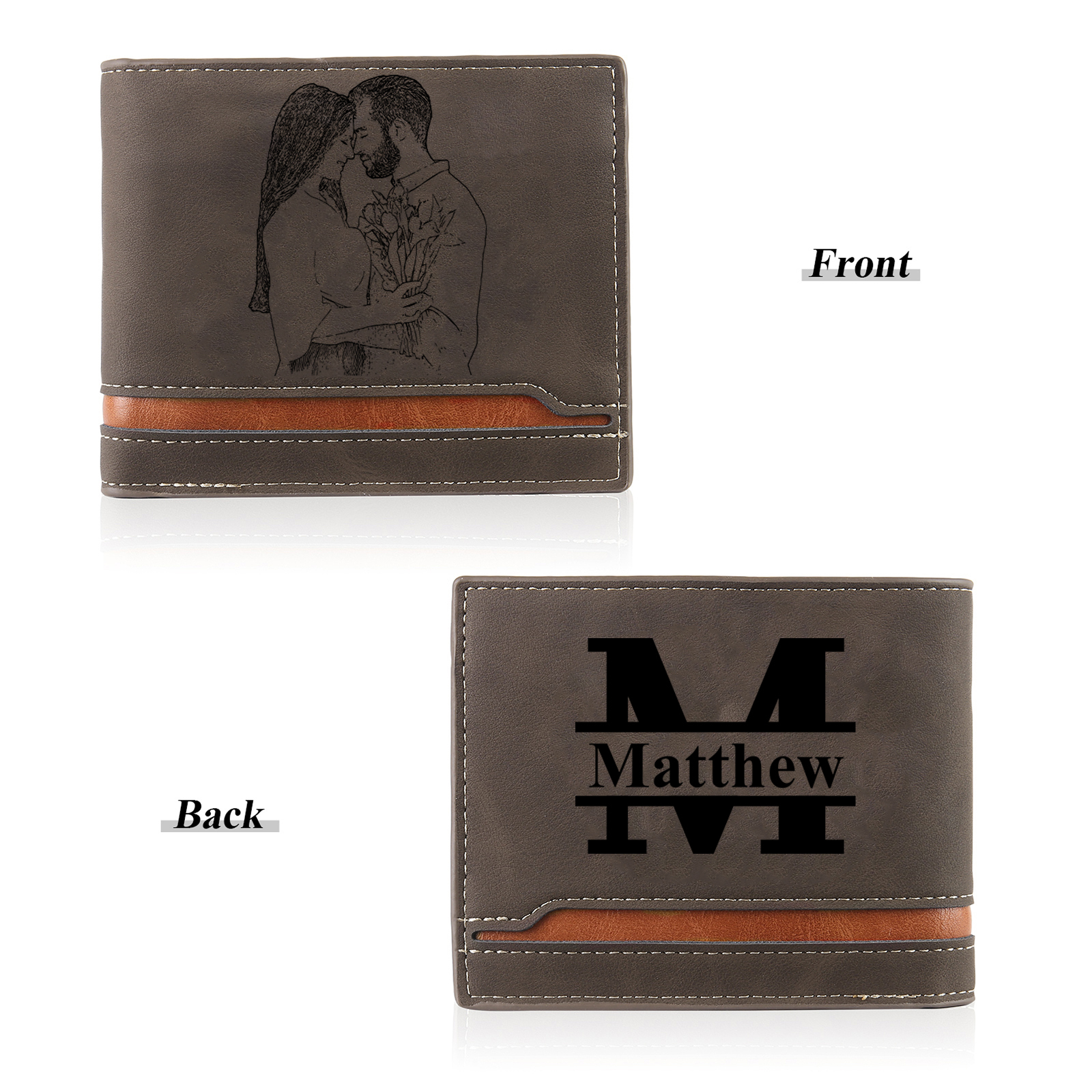Personalised Gift Set for Him Custom Wallet Stainless Steel Photo Keychain Pen Elegant Gift Box