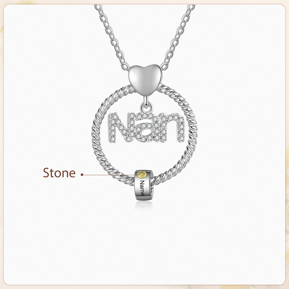 1 Name - Personalised Nan Necklace Custom Name Birthstone Circle Pendant Necklace Christmas Gift for Grandma Nana-Jessemade AU