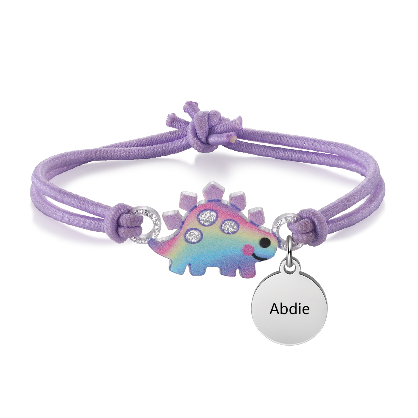 2 Pcs Bracelet Set Custom Names Purple Dinosaur Charm Hair Ties Back To School Gift for Kids - My Heart Will Be With You Throughout The Day-Jessemade AU