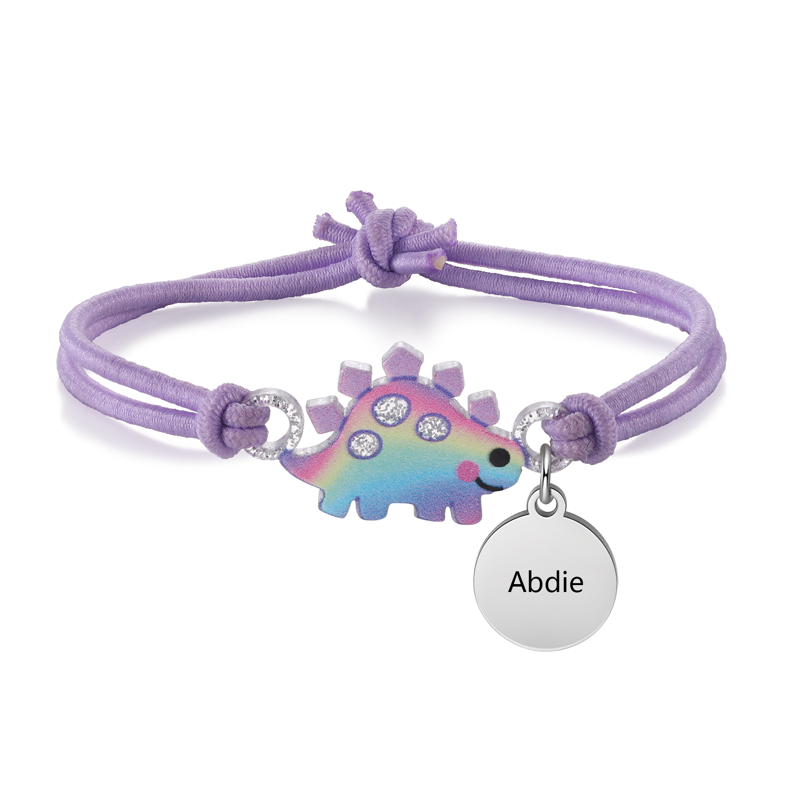 2 Pcs Bracelet Set Custom Names Purple Dinosaur Charm Hair Ties Back To School Gift for Kids - My Heart Will Be With You Throughout The Day-Jessemade AU