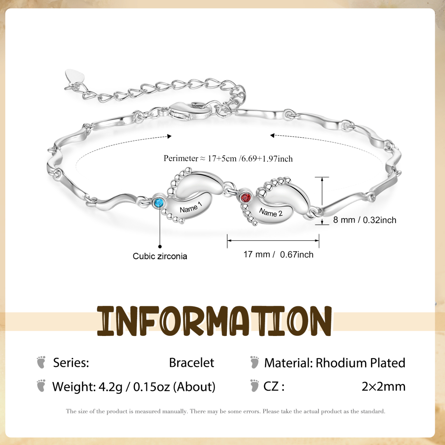 Personalised Baby Feet Bracelet Custom 2 Birthstones & 2 Names Adjustable Bracelet Gift for Her-Jessemade AU