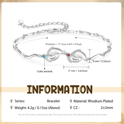 Personalised Baby Feet Bracelet Custom 2 Birthstones & 2 Names Adjustable Bracelet Gift for Her-Jessemade AU