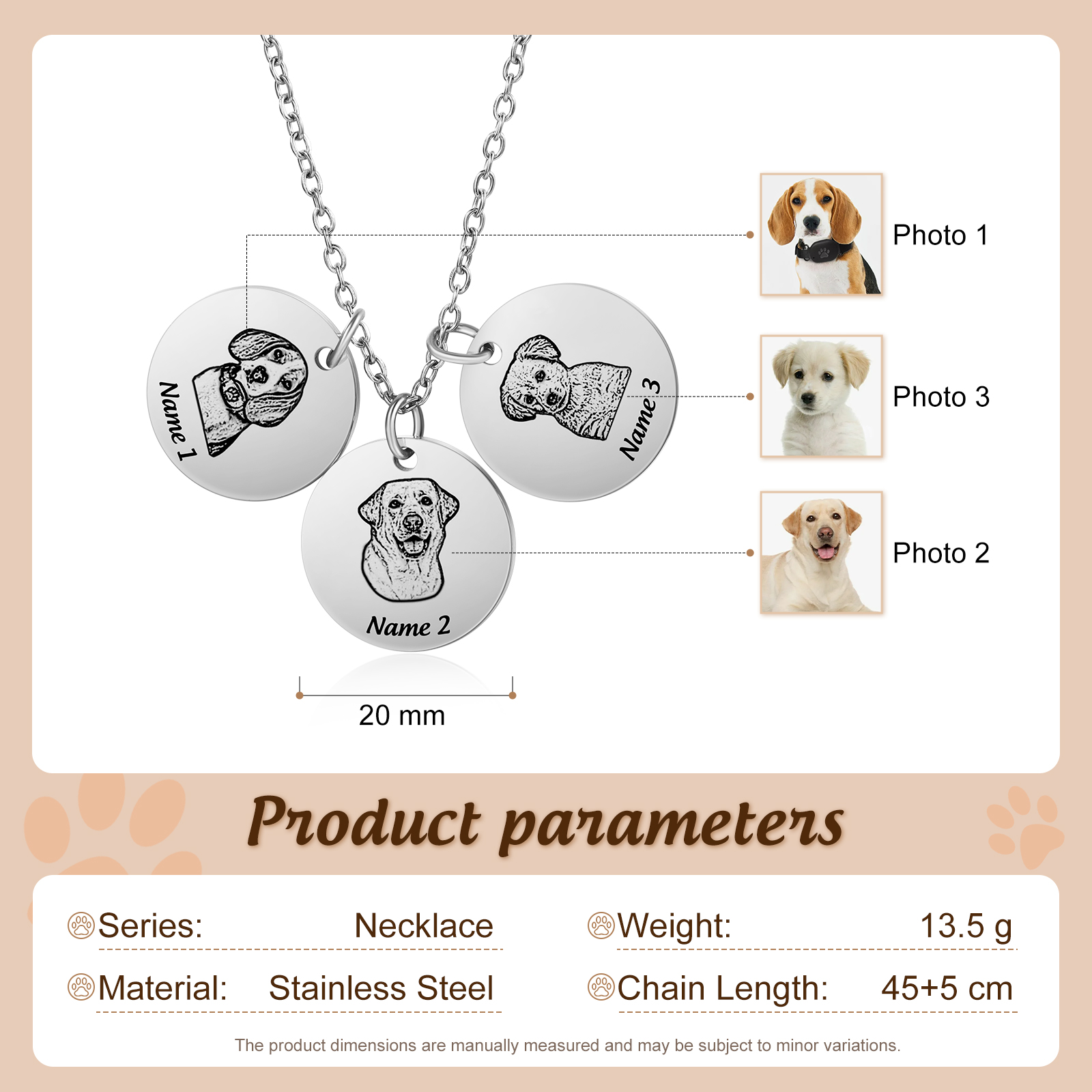 Personalised Necklace with 1-3 Photos and Pet Names – Keepsake Gift for Pets | Jessemade