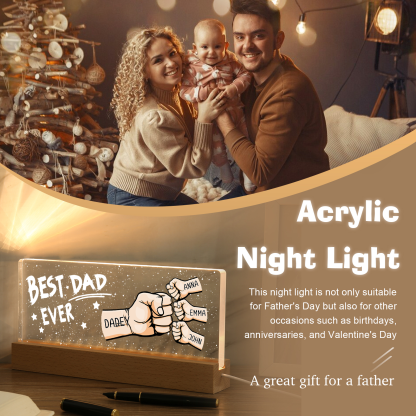 Best Dad Ever - Personalised 4 Names Acrylic Night Light Custom Fist Bump LED Lamp Fathers Day Gifts-Jessemade AU