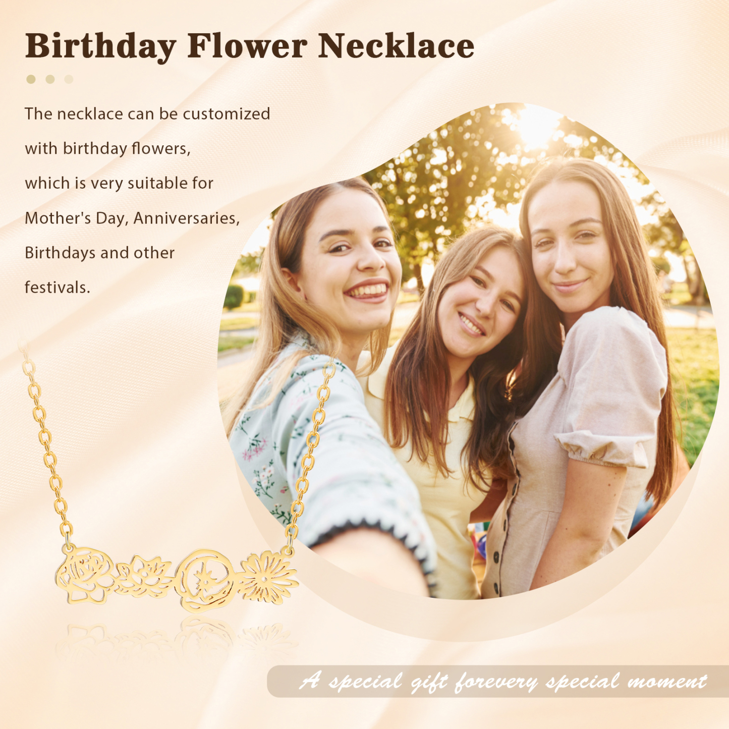 Personalised 4 Birthday Flowers Necklace Gold Custom Pendant Necklace Birthday Gift for Her-Jessemade AU