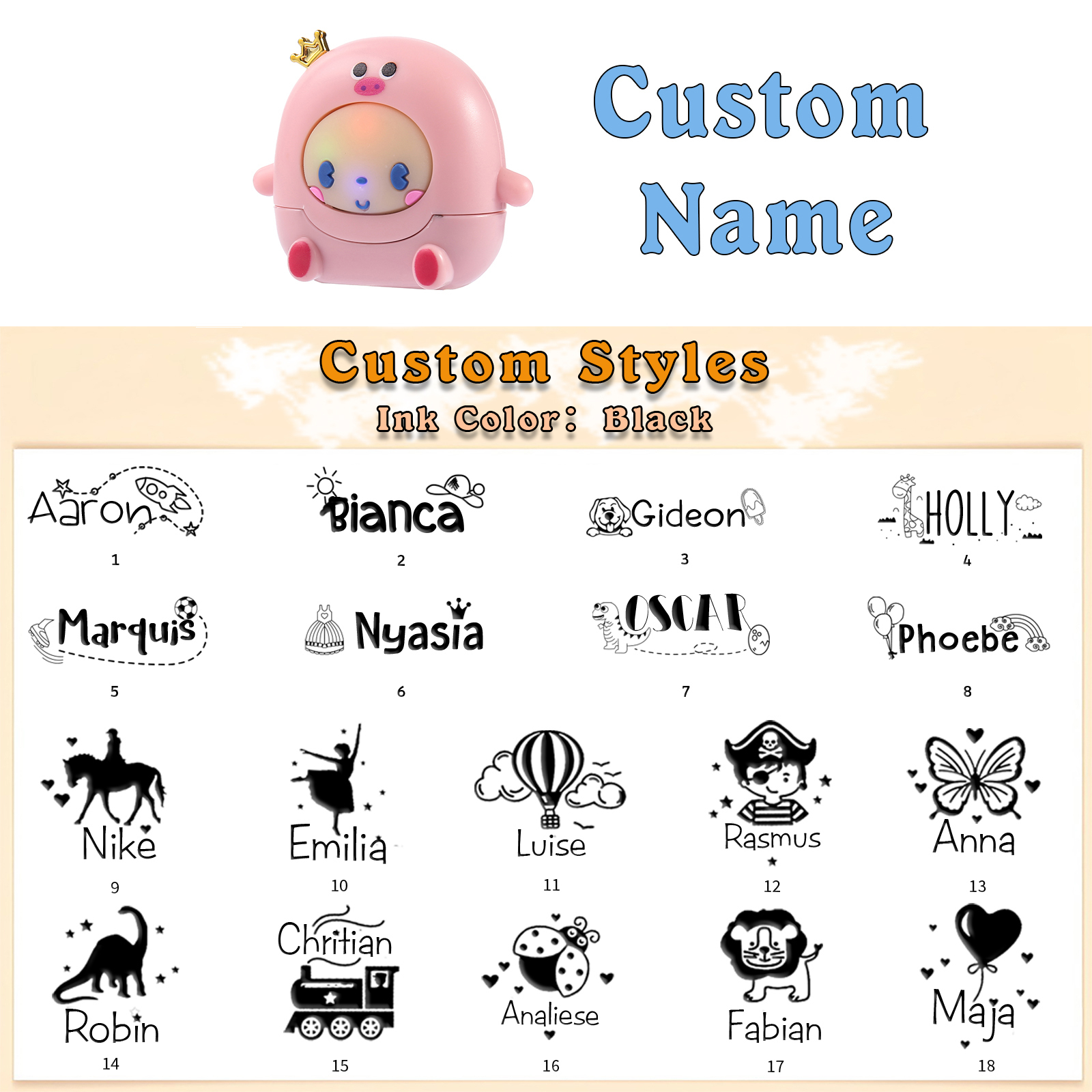 Personalised Name Stamp with Light Back-to-School Gift for Kids Black Ink-Jessemade AU