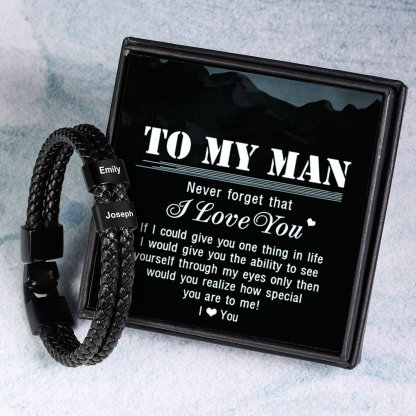 Men Leather Bracelet with Beads Engraved 2 Names Two Layers Bracelet Gifts For Him Valentine Gift