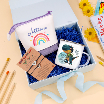 Personalised 1 Date & 2 Names Gift Set Custom Enamel Mug & Pencil Case & Bracelets Gift Set Back-to-School Gifts for Kids