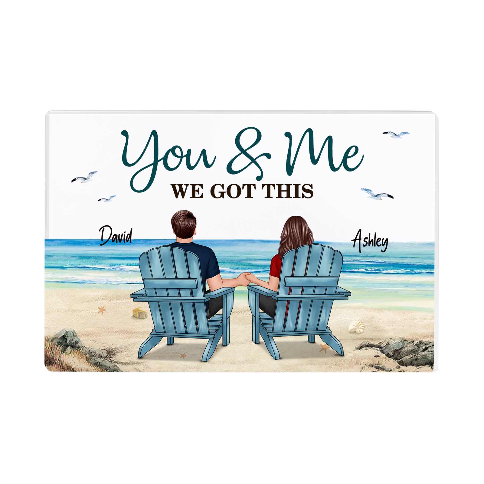 Personalised 2 Names Acrylic Rectangle Keepsake Couple Sitting Beach Acrylic Plaque - You & Me We Got This-Jessemade AU