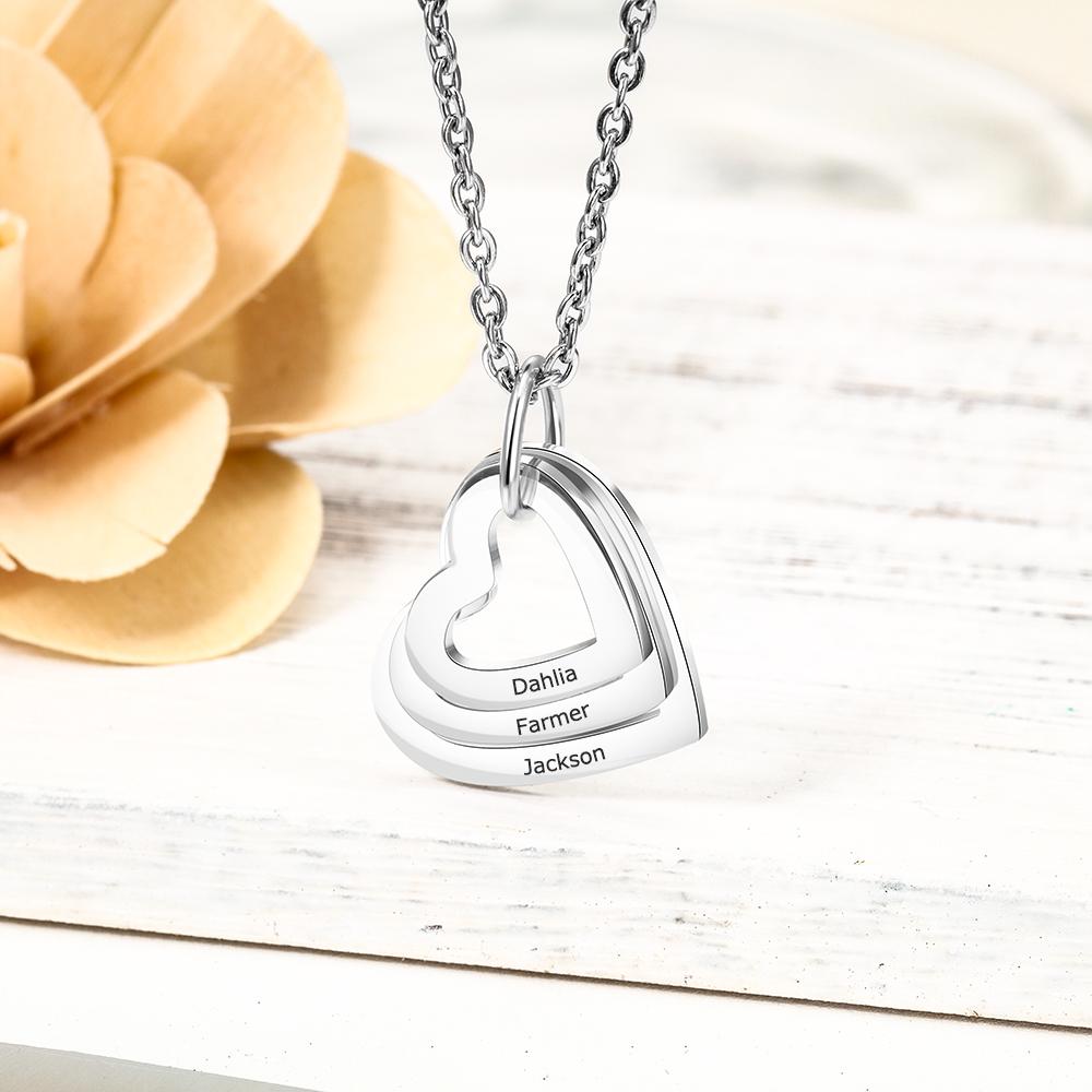 Family Pendant Necklace Heart Matching Necklace Personalised Engraved Names Gift For Women Mothers Necklace Set-Jessemade AU