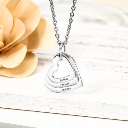 Family Pendant Necklace Heart Matching Necklace Personalised Engraved Names Gift For Women Mothers Necklace Set-Jessemade AU