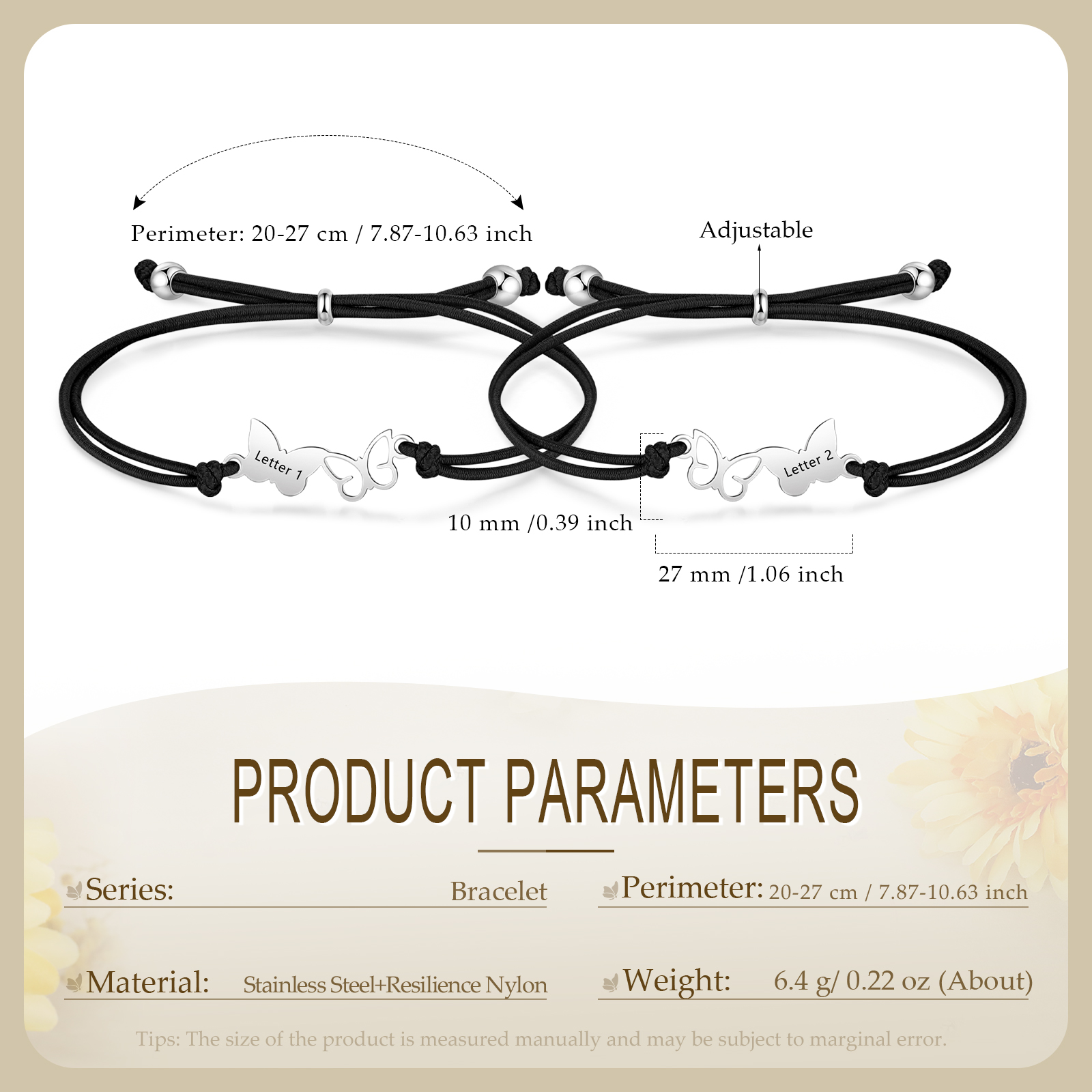 2 Pcs Bracelet Set Custom Letters Butterfly Bracelets Back To School Gift for Girls Kids-Jessemade AU