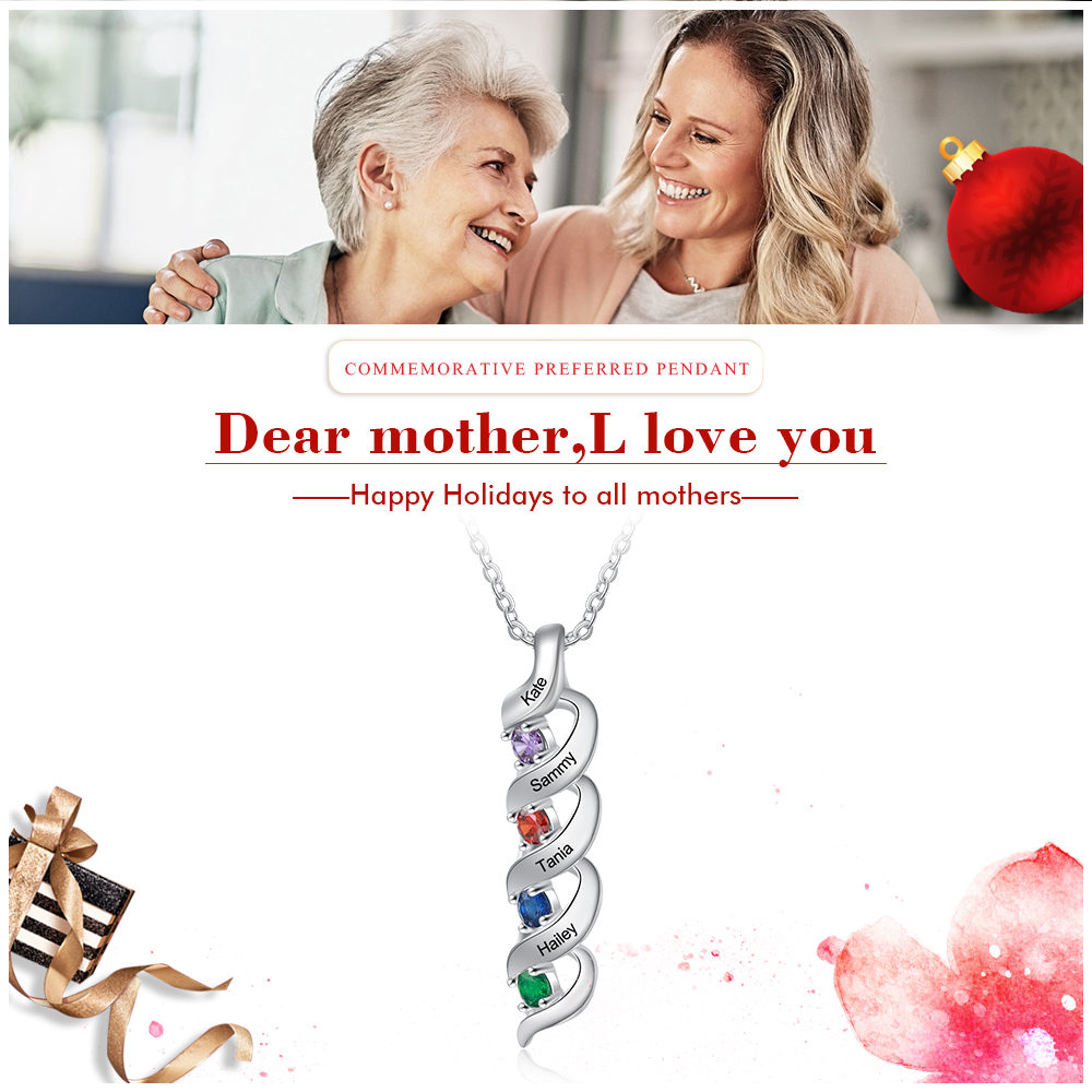 Personalised Birthstone Necklace Bracelet Set Cascading Pendant Heart Bangle Custom with 4 Birthstones 4 Names Christmas Gift-Jessemade AU