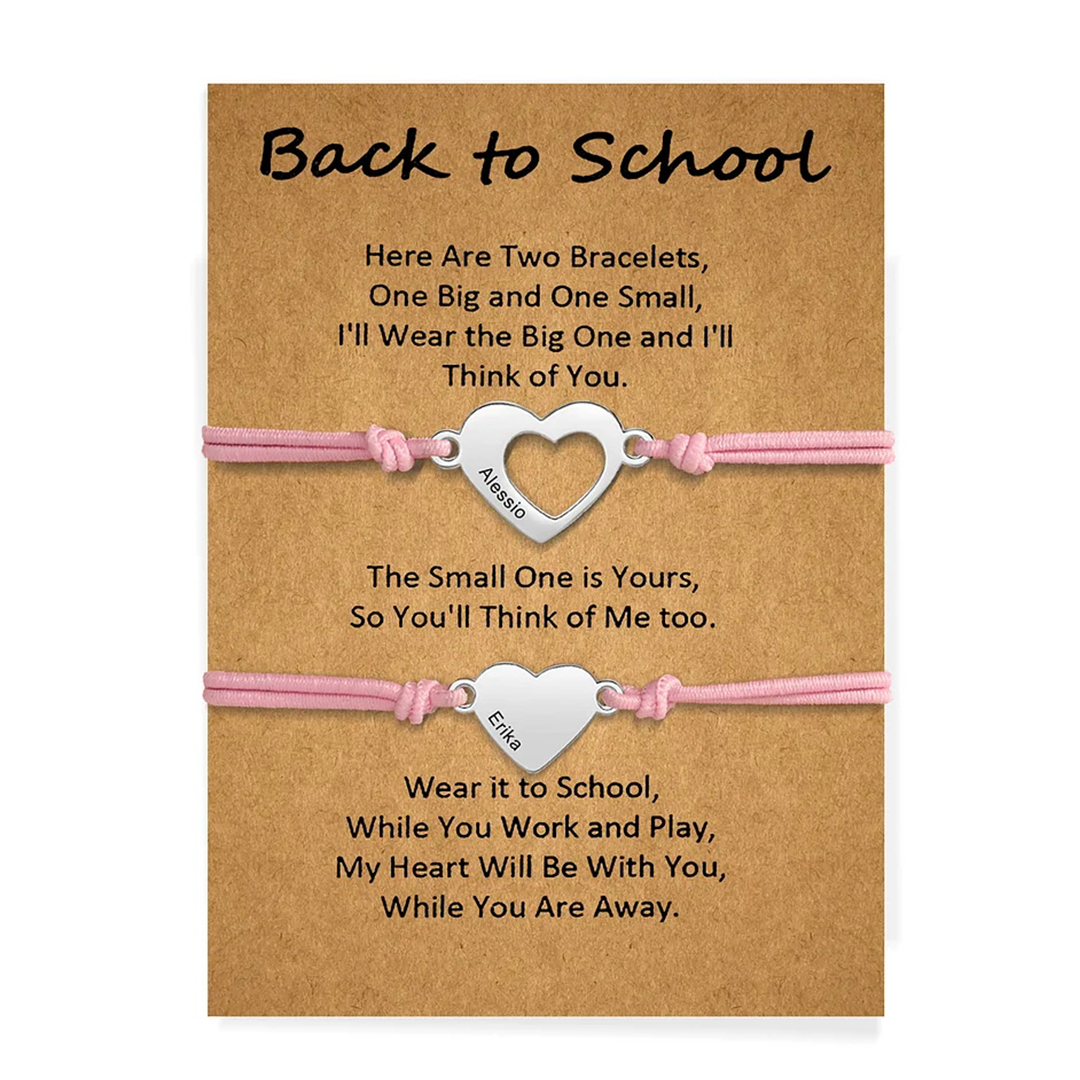 2 Pcs Heart Bracelet Set Custom 2 Names Adjustable Bracelets Back to School Gift for Daughter Granddaughter-Jessemade AU