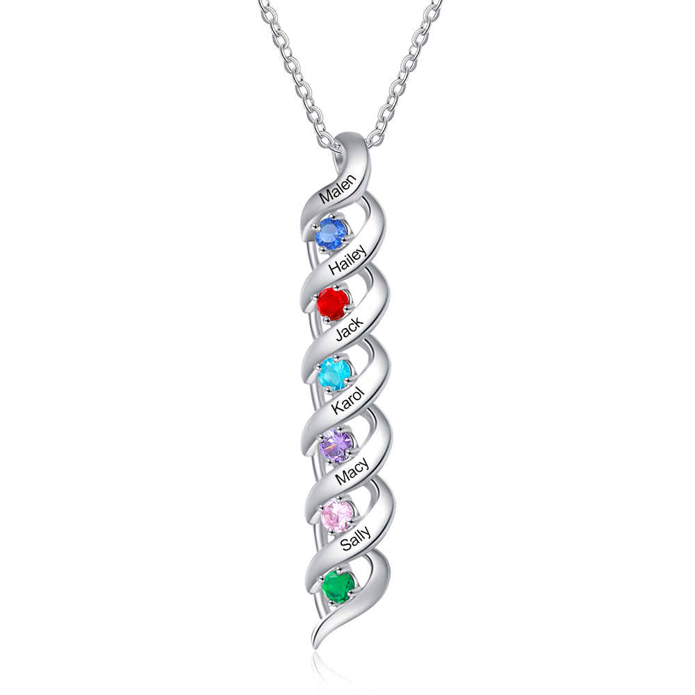 Personalised Birthstone Necklace Bracelet Set Cascading Pendant Heart Bangle Custom with 6 Birthstones 6 Names Christmas Gift