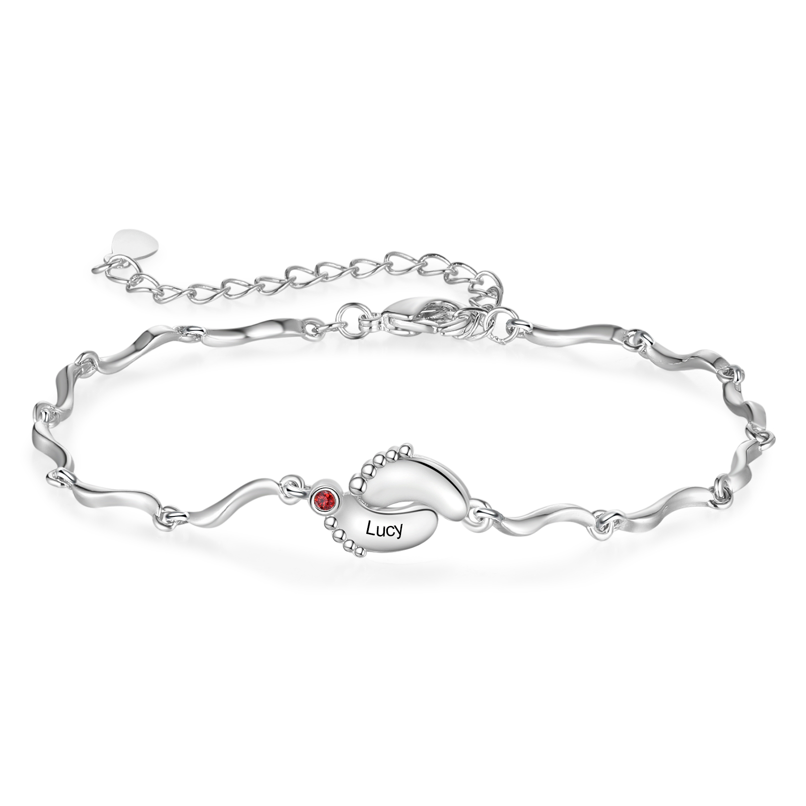 Personalised Baby Feet Bracelet Custom 1 Birthstone & 1 Name Adjustable Bracelet Gift for Her-Jessemade AU