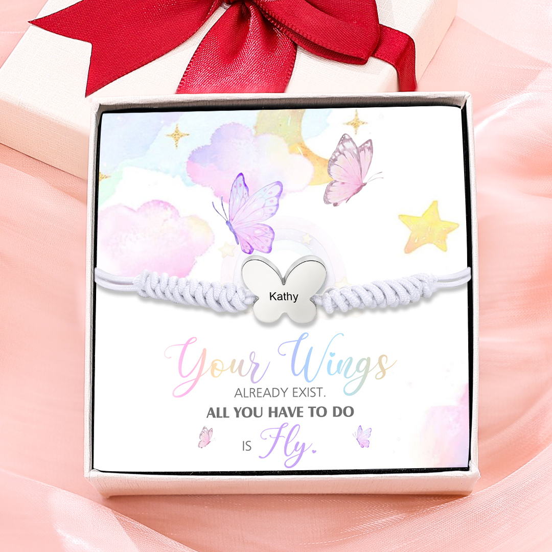 Butterfly Adjustable Bracelet Custom Name Bracelet Gift for Daughter Granddaughter - Your Wings Always Exist, All You Have To Do Is Fly-Jessemade AU