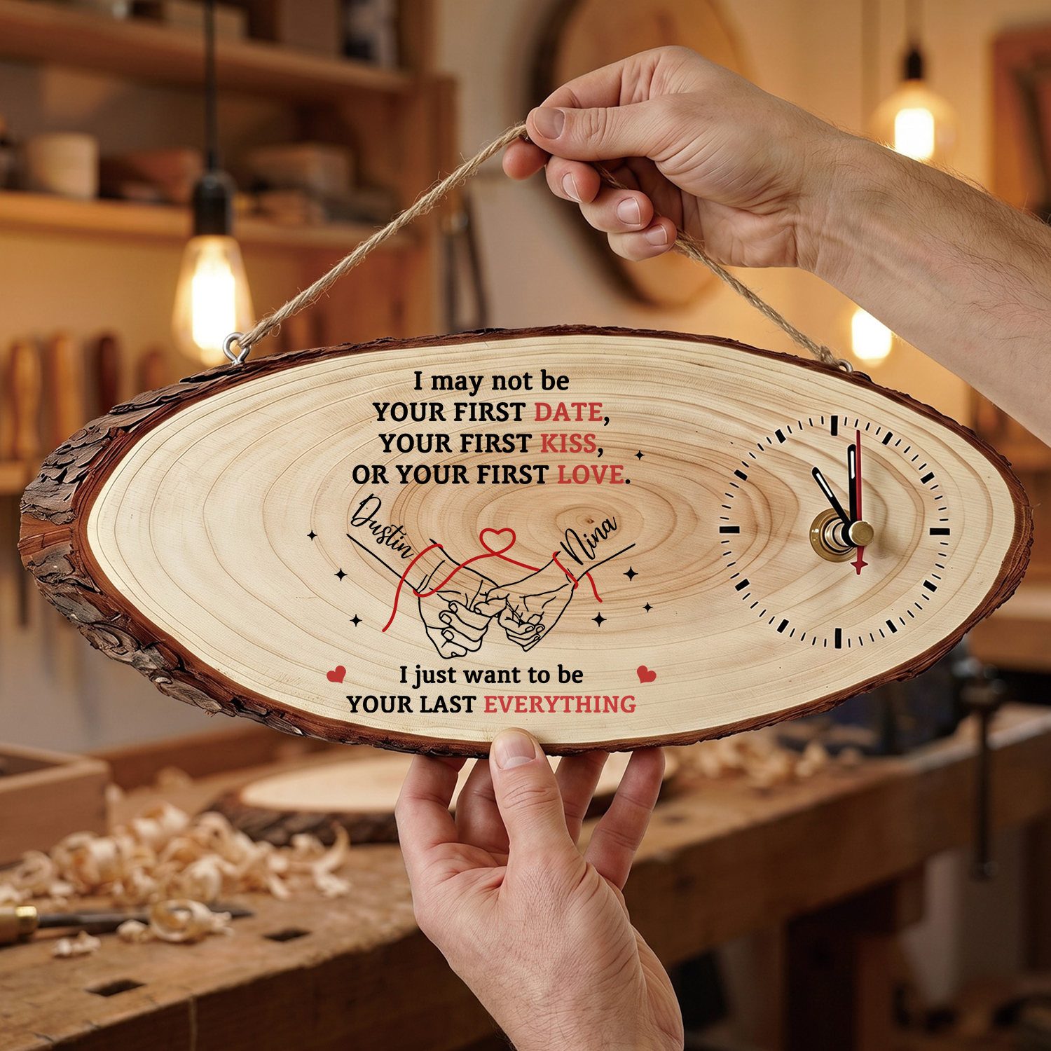 Personalised Wooden Couple Holding Hands Clock with 2 Names