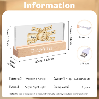6 Names -  Personalised Name & Text Acrylic Night Light Custom Fist Bump LED Lamp Fathers Day Gifts-Jessemade AU