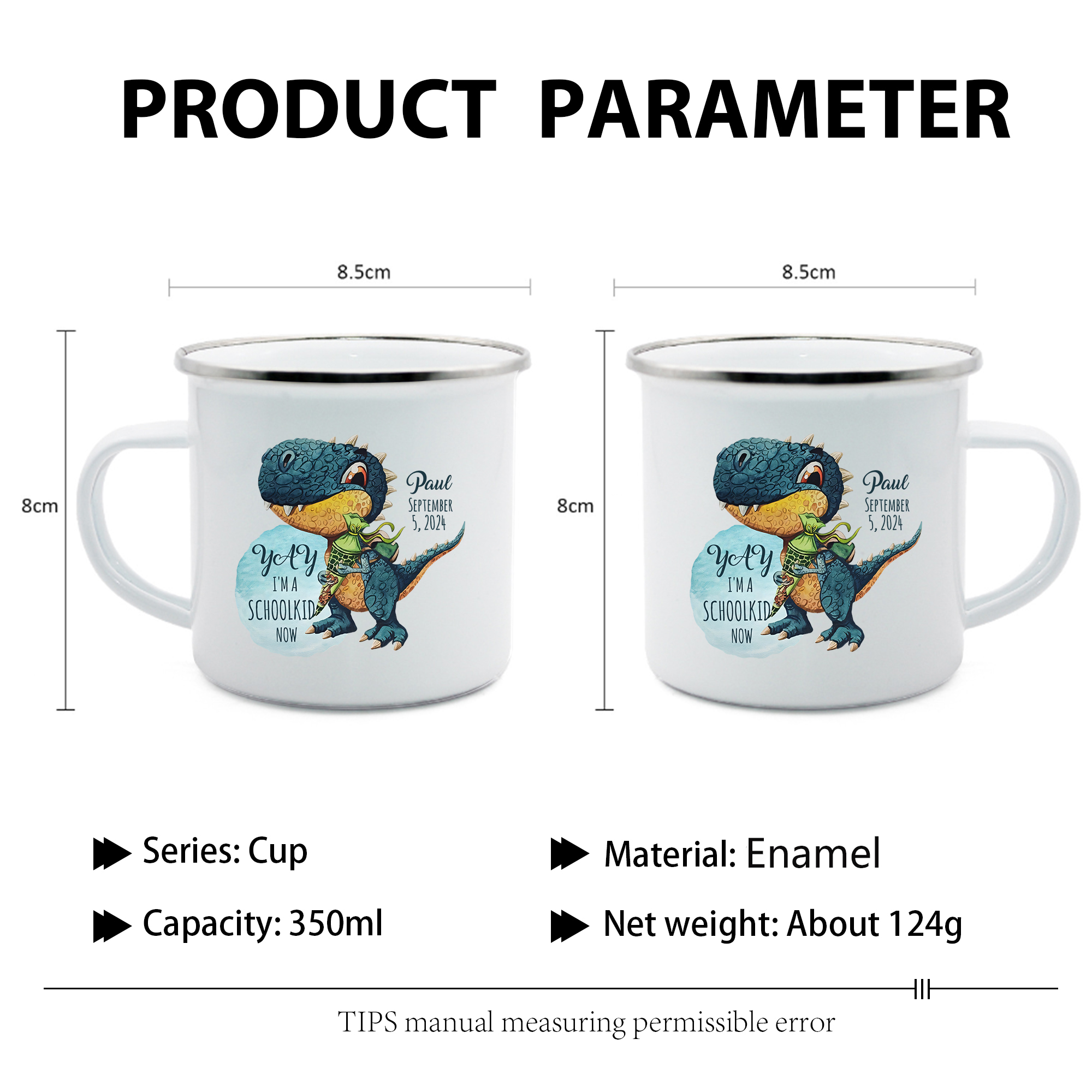 Personalised Date & Name & Dinosaur Pattern Gift Set Custom Enamel Mug & Pencil Case & Bracelets Gift Set Back-to-School Gifts for Kids