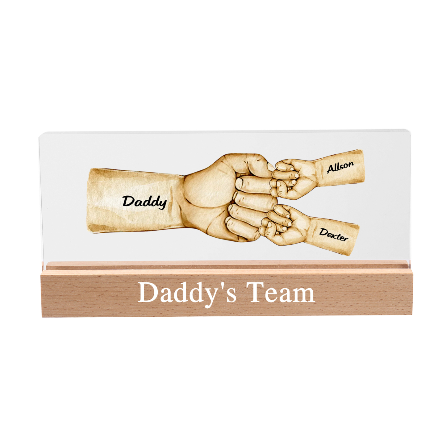 3 Names -  Personalised Name & Text Acrylic Night Light Custom Fist Bump LED Lamp Fathers Day Gifts-Jessemade AU
