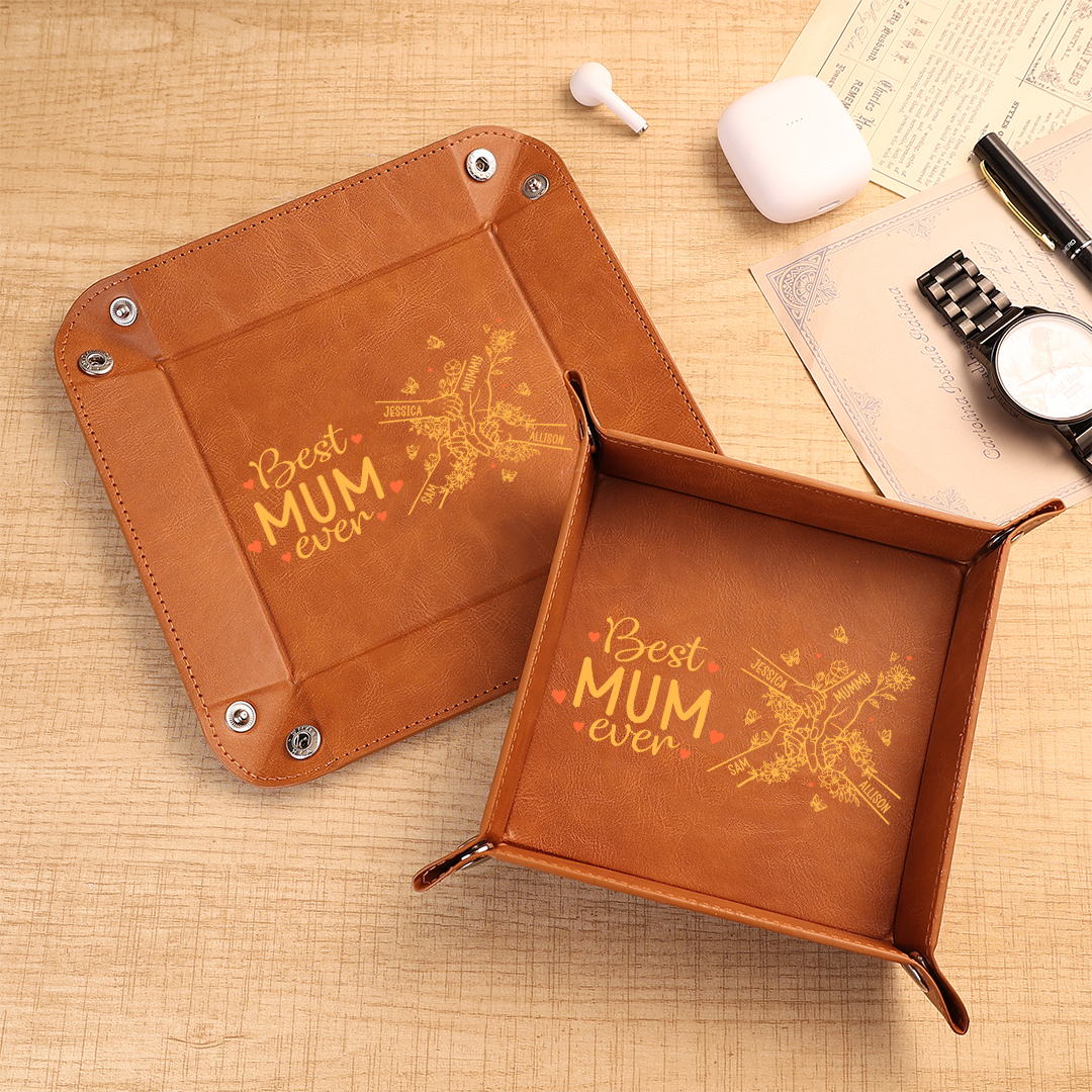 Personalised Leather Valet Tray with 2–7 Names, best Mum ever Mother's day gift