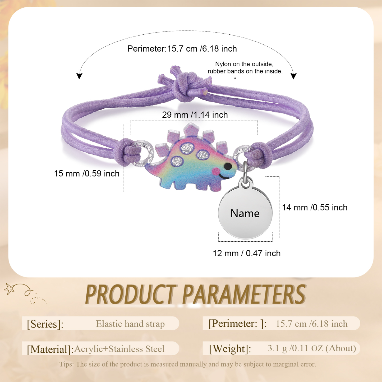 2 Pcs Bracelet Set Custom Names Purple Dinosaur Charm Hair Ties Back To School Gift for Kids - My Heart Will Be With You Throughout The Day-Jessemade AU